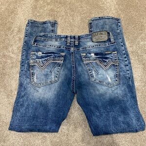 Buckle Salvage‎ Slim Straight  Jeans 34L Blue SLVG-23-460 Factory Distressed
